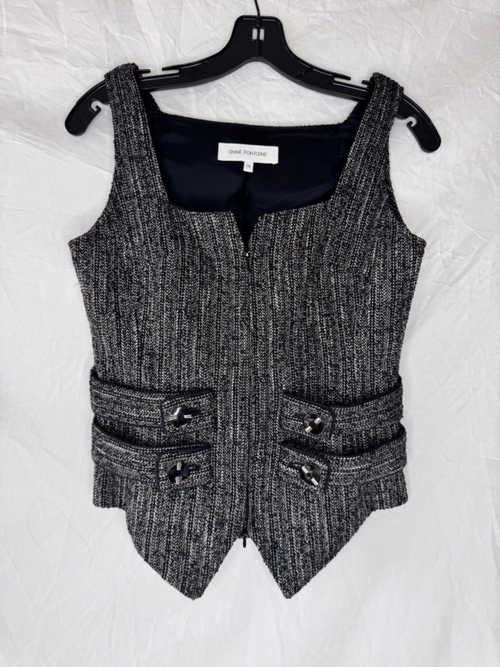 Anne Fontaine Textured Black & White Tweed Vest with Button Detailing